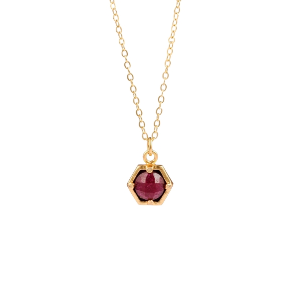 Necklace made from brass, goldplated, red Jade